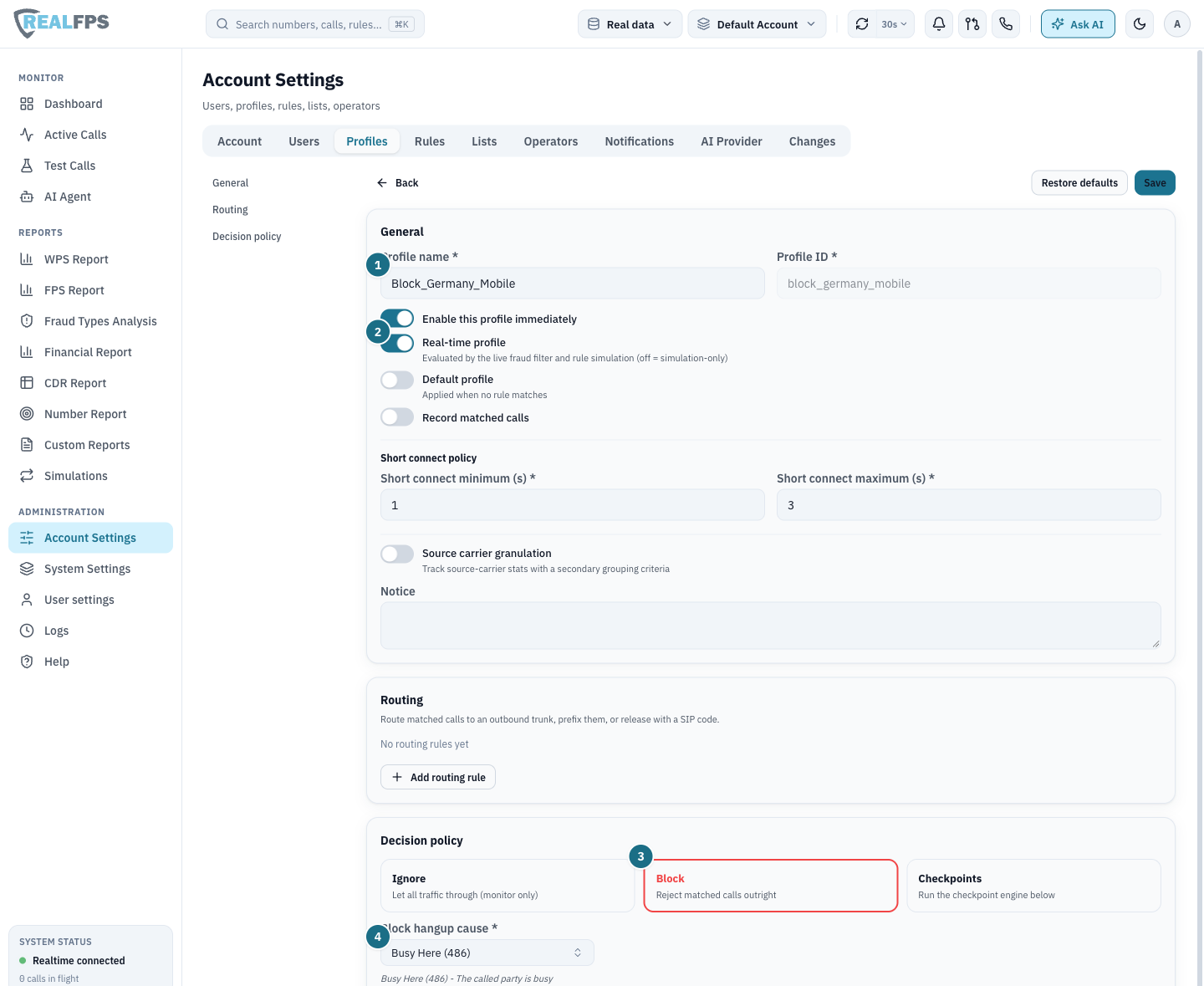 Profile Block_Germany_Mobile with decision Block and hangup cause 486