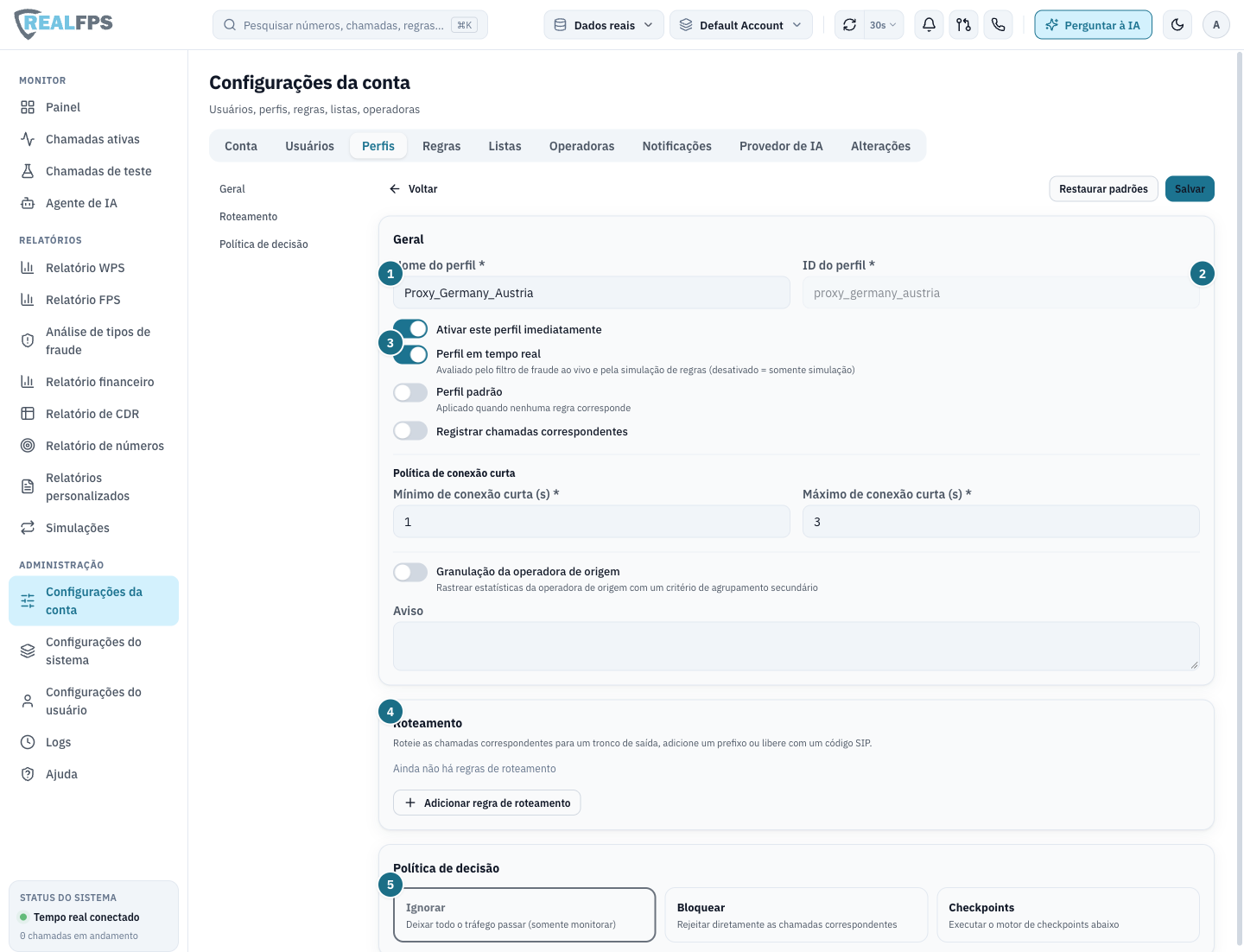 Perfil Proxy_Germany_Austria com política de decisão Ignorar